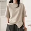 Women Casual Round Neck 3/4 Sleeve Loose Solid Color T-Shirt