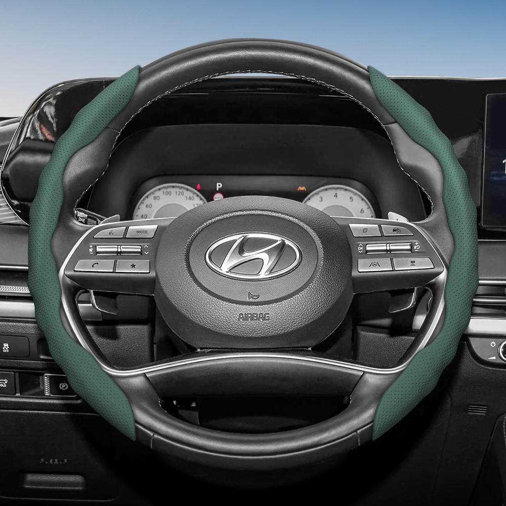 Suitable for Hyundai Steering Wheel Cover with Wavy Sports Design, Breathable Leather, Segmented Anti-Slip, Sweat-Absorbing Protective for I30 T WW72