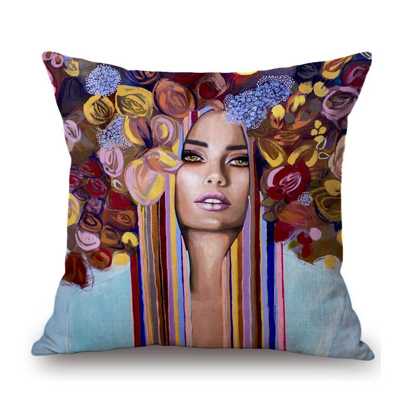 Modern Flower Head Girl Oil Painting Art Cotton Linen Sofa Throw Pillow Case Fashion Floral Lady Decoration Cushion Cover