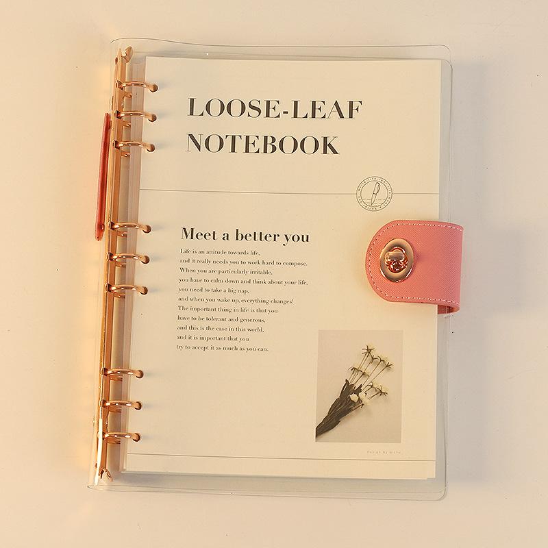 A5 B5 Rose Gold With Wallet Button 90 Sheet Inner Page Binder Notebook Cover Diary Agenda Planner Paper Cover School Stationery