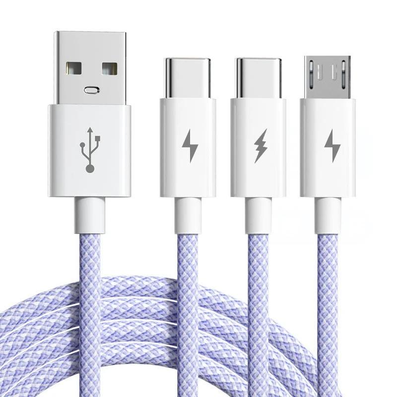3in1 6A 66W Ultra Fast Charging Cable Fast Charger USB ToType C Cable Charging Cable Mobile Data Cable Suitable For IOS Android Phone 1.2M/2M
