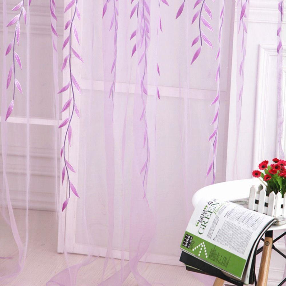 Тюлевая занавеска, оконные драпировки, марлевые прозрачные занавески, оформление окна, занавеска с листом ивы, гостиная