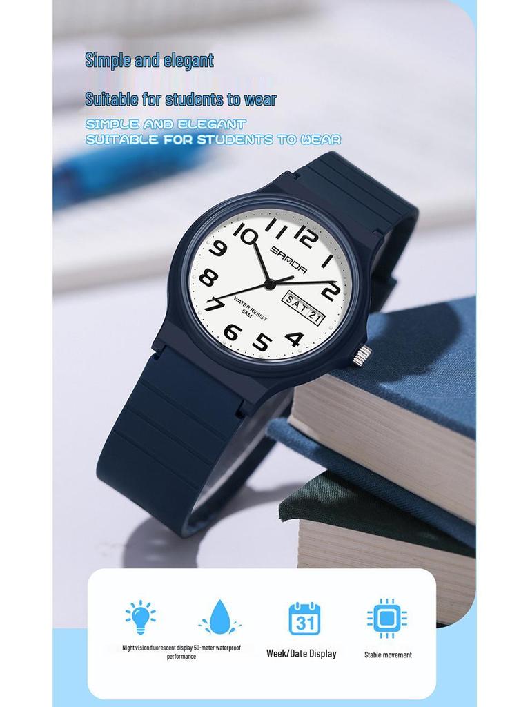 Sanda 6060 Dual Calendar Waterproof Quartz Watch for Casual Outdoor Wear - Men's & Women's Student Wristwatch