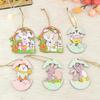 2Pcs Easter Wooden Pendants Cute Rabbit Egg Hanging Ornaments Spring Easter Decoration for Home Kids Gift Crafts Party Supplies