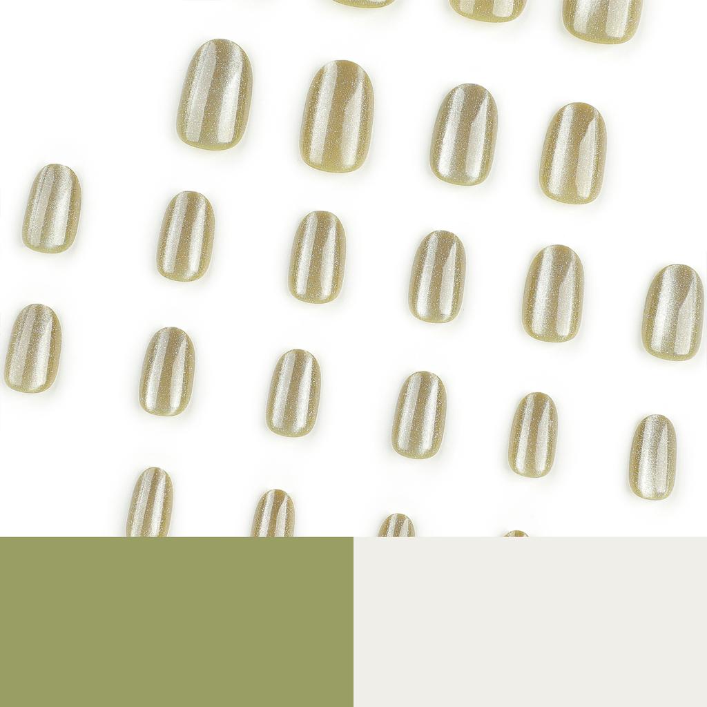 24 шт. Османтус желтый свежий кошачий глаз короткие овальные европейские и американские накладные ногти маникюрные планшеты Ношение ногтей ногти