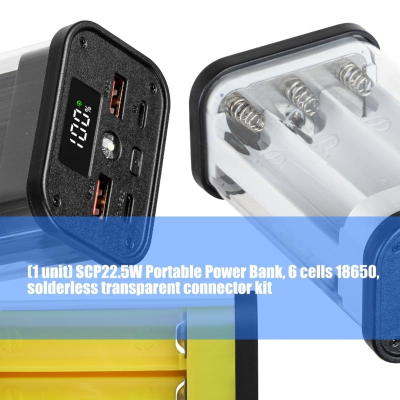 Прозрачный корпус PowerBank из ABS для 6 аккумуляторов 18650, 22,5 Вт, для DIY-проектов и портативного решения для зарядки