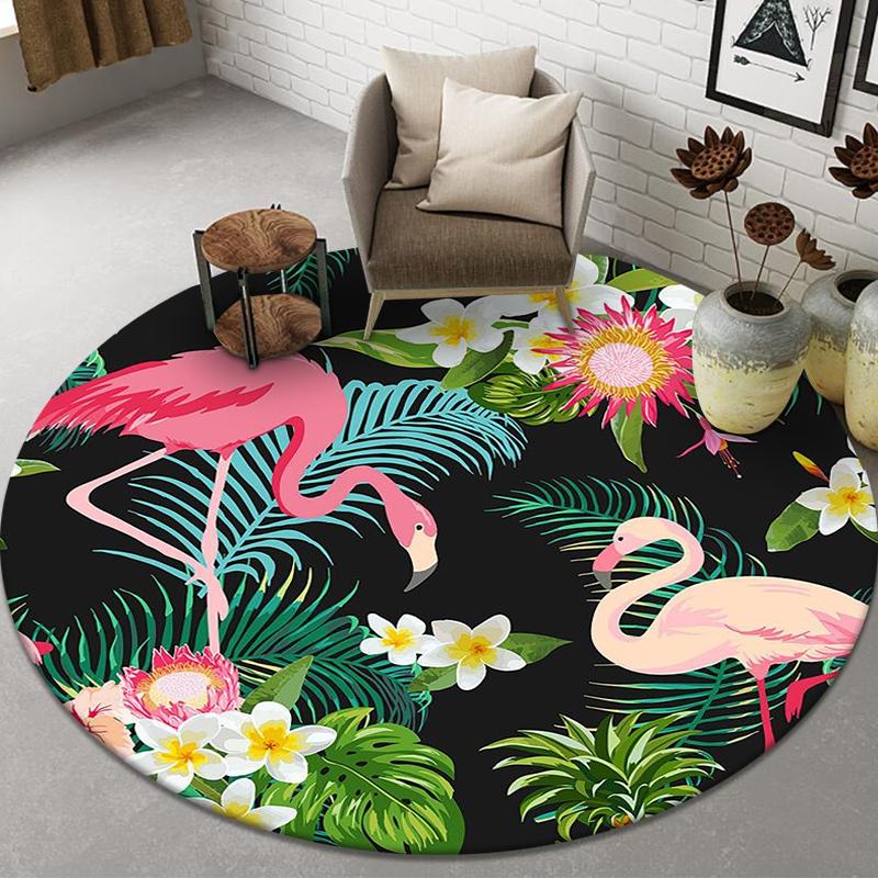 Противоскользящий коврик для стула, круглый ковер с фламинго для гостиной, домашний декор, напольный ковер для девочки, спальни, прикроватный ковер, дверной коврик