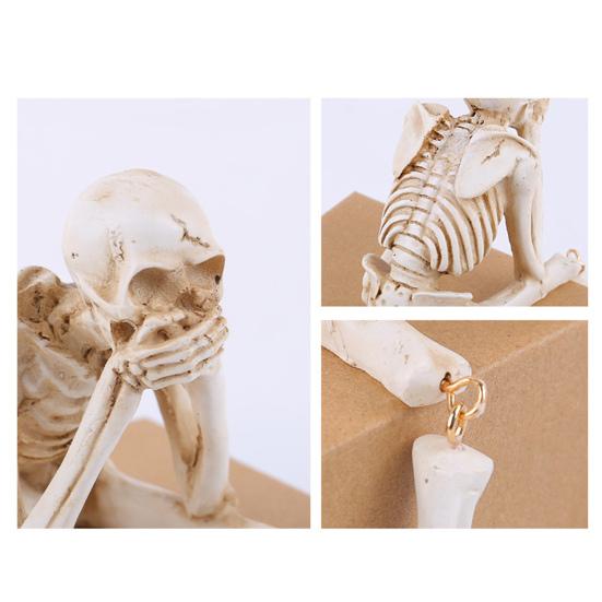 Skeleton Figurine Realistic Non-See Non-Speak Non-Hear Statues Spooky Skeleton Collectible Ornaments for Halloween Haunted House