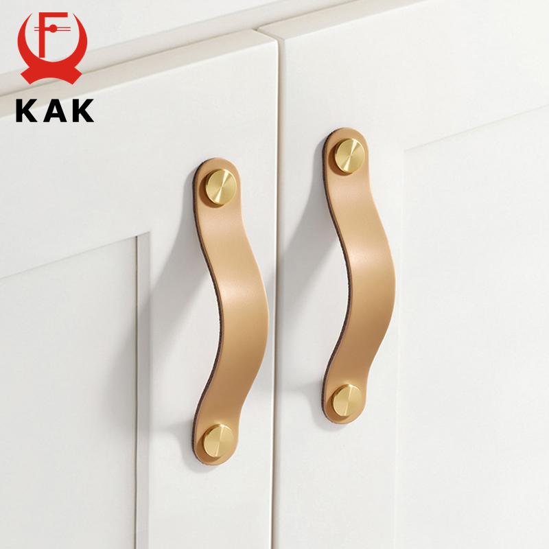 KAK Ручки для шкафа из коровьей кожи Нордическая мебельная ручка для детской комнаты Латунная Медная Кухонная ручка Ручки для ящиков Дверная фурнитура