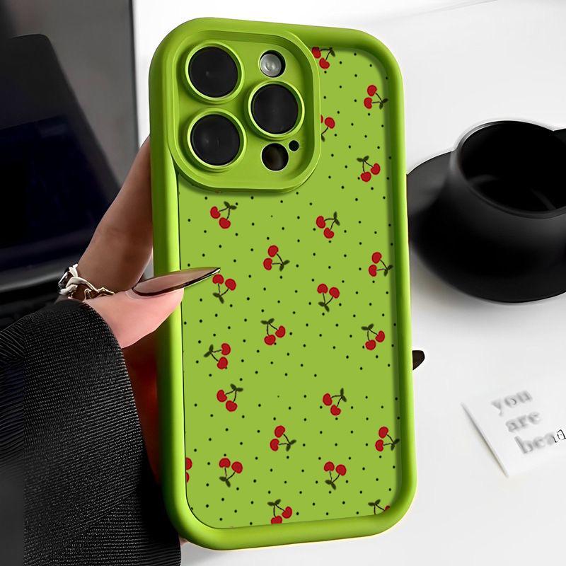 Мягкий матовый чехол для телефона TPU с рисунком вишни для iPhone 16 Pro Max 15 Pro 14 13 12 11 XR XS, противоударный защитный бампер для объектива