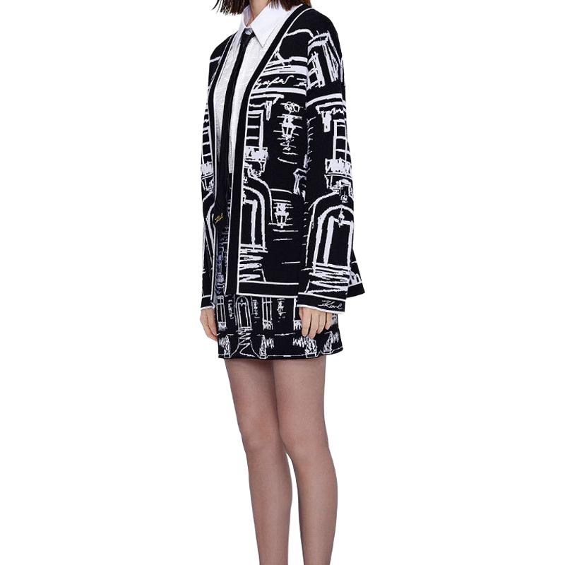 Karl Lagerfeld Outdoor Commuting Party Lightweight Jacquard Cardigan Long Sleeve Sweater Women sweater Black White M21L2211
