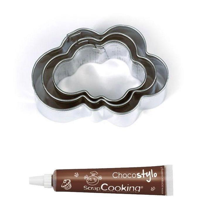 Stylo chocolat + 3 mini emporte-pièces en inox Nuages