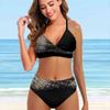 Женский купальник с бретелями на плечах, бикини с половиной блесток и золотым принтом, купальник-танкини