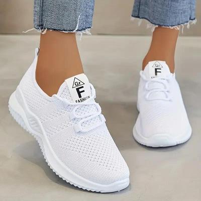 Женская дышащая трикотажная спортивная обувь на толстой подошве, повседневная обувь на шнуровке для активного отдыха, удобные низкие кроссовки для бега