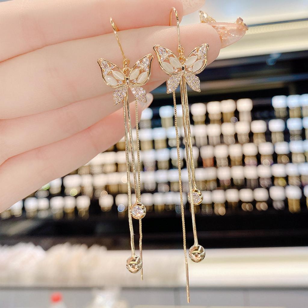 Needle Charm Micro Inlaid Zircon Butterfly Tassel Loss Earline Fashion Versatile Eardrops For Women