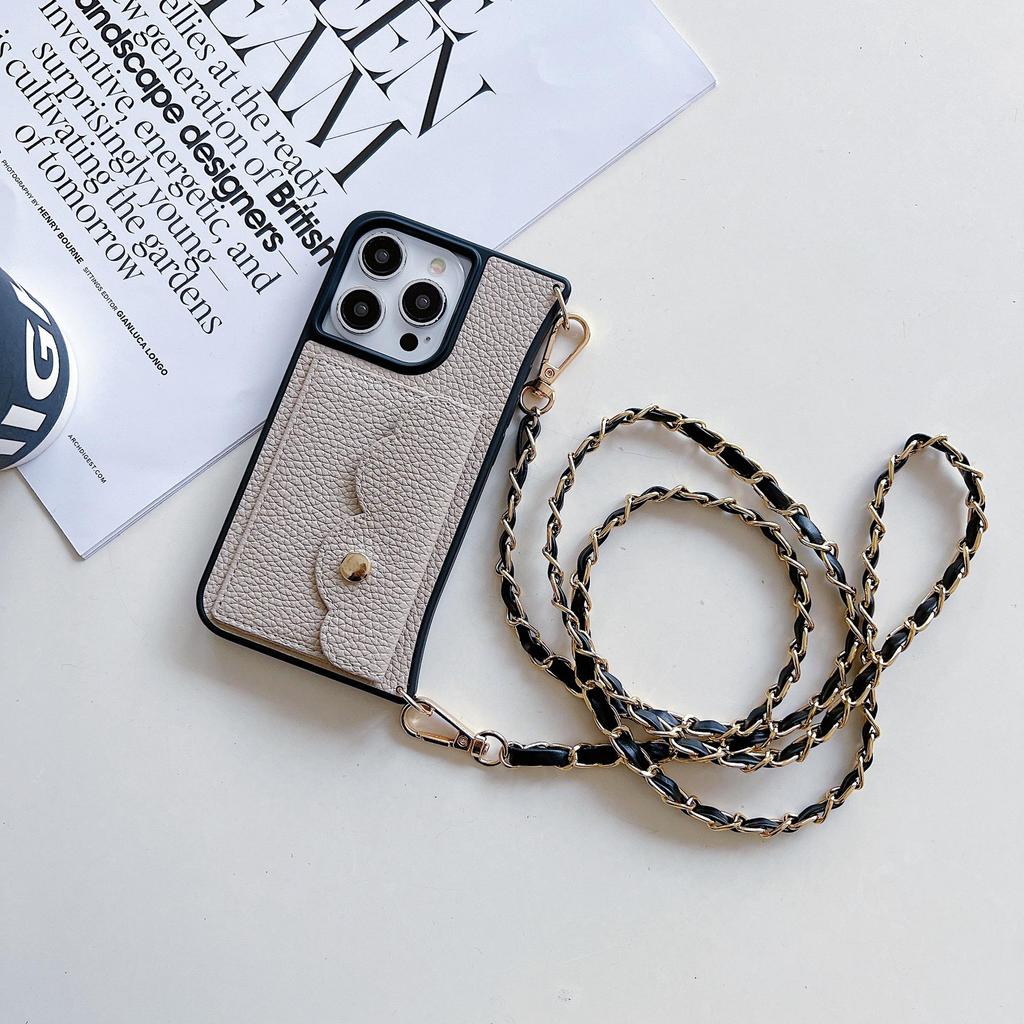 Чехол-ремешок через плечо для iPhone 15/16 Pro Max с отделением для карт и защитой от падений из кожи