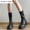 Platform Women Mid Calf Boots Fashion Soft Leather Shoes Autumn Winter Thick Heel Women's Short Booties