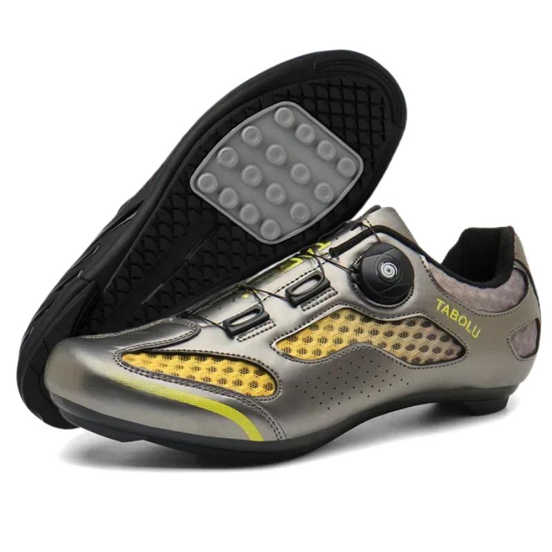 Cycling Shoes with Rotating Buckle - Breathable Unisex MTB Shoes Non-Slip Nylon Outsole Durable Leather Outdoor Riding Shoes