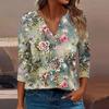 Women's T Shirt Tee Print Button  3/4 Sleeve Daily Weekend Fashion Basic V- Neck Regular Top
