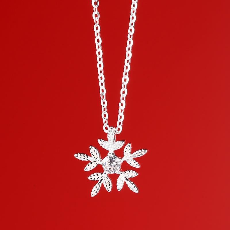 Комплект колье и серег-пусет из стерлингового серебра 925 пробы «Снежинка» - Изысканные осенне-зимние рождественские подарочные аксессуары.