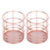 2Pcs Rose Gold Pen Holder Stainless Steel Storage Container Desktop Storage Box  Makeup Organizer