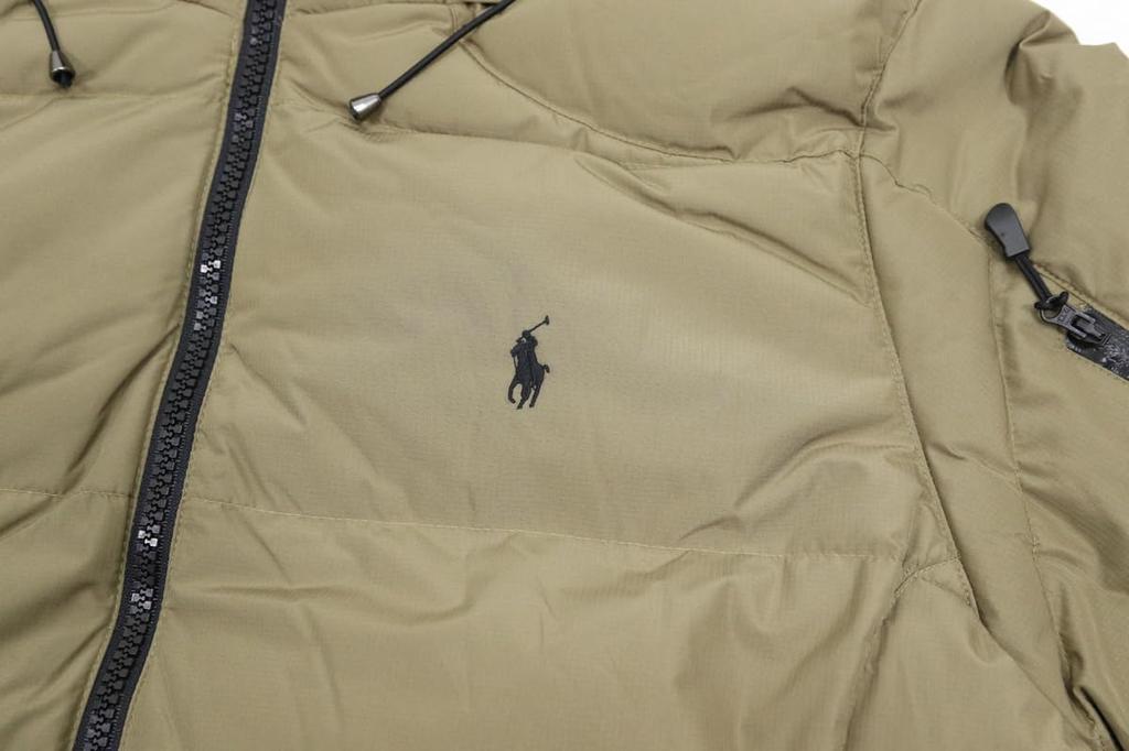 Polo Ralph Lauren Темно-бежевый Рипстоп Пуховик с Вышитым Пони Размер XL Мужская Куртка/Парка на Полной Молнии Принт, (Код товара 01010038)