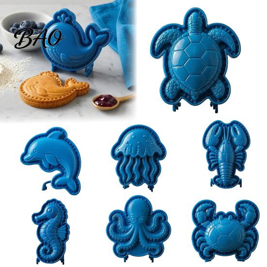 Reusable PLA Dough Press Tools Marine Animal Mini Pie Mold, Durable Non-stick Cutter, Decorative Portable Pastry for Parties Hand Tool Cookies