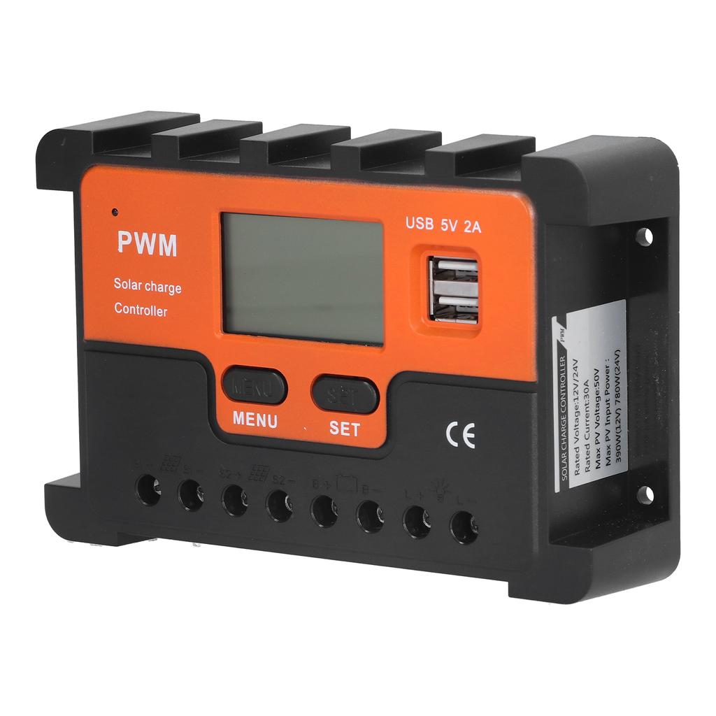 Solar Charge Controller 12V/24V 30A Circuit Protection Dual USB Interface Paremeter Adjustable LCD