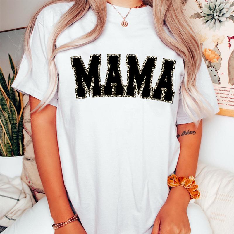 Ретро Цветочный MAMA Графические Футболки Женские Подарок на День Матери для Новой Мамы Милая Футболка Мамы Леопардовая Молния Футболка с Круглым Вырезом Мамы
