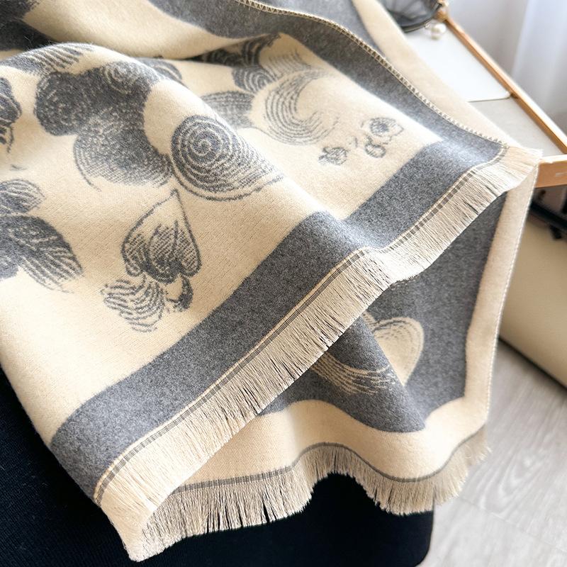 Напечатанный лесной цветной контрастный двухсторонний шарф Зимняя высококачественная теплая шаль для женщин