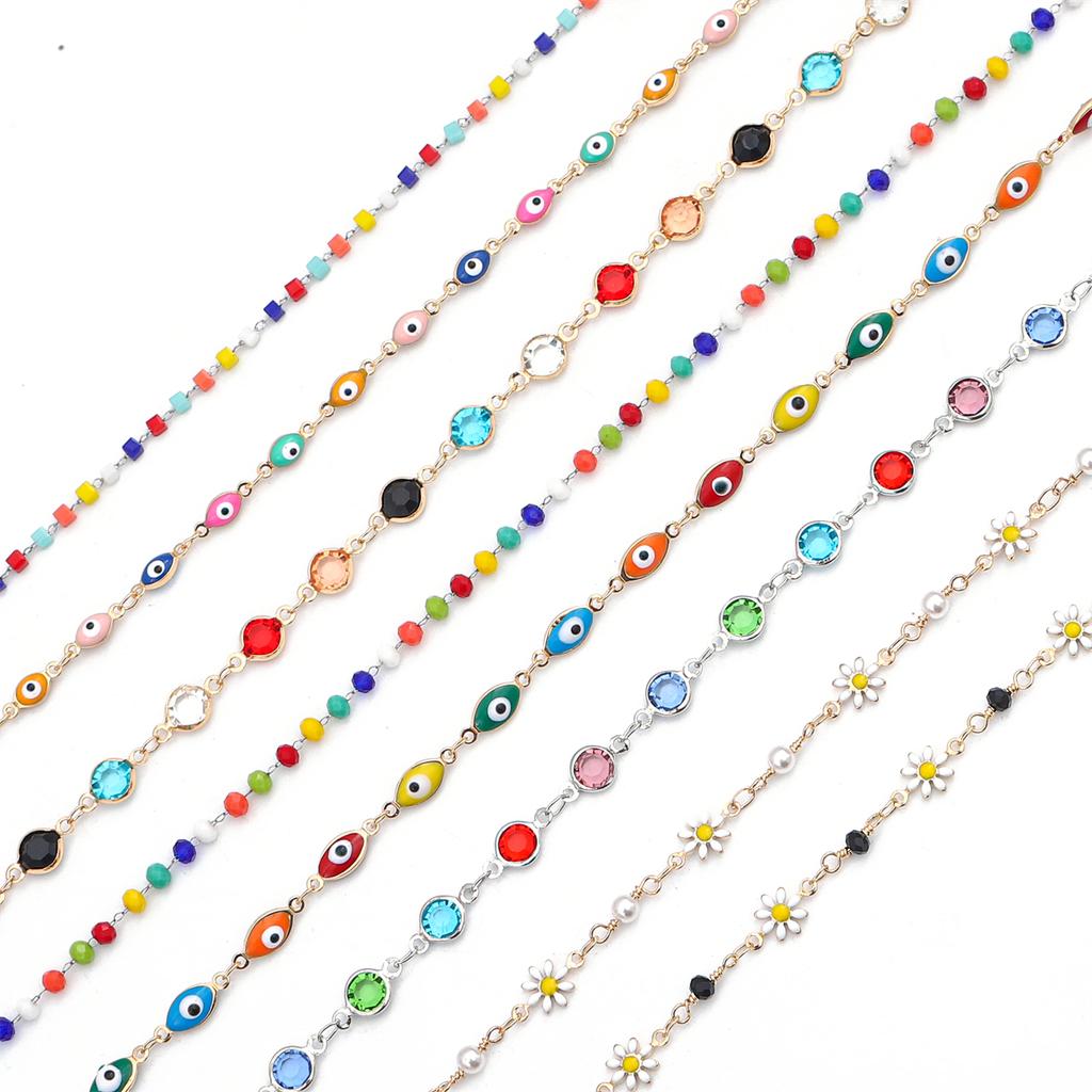 50 см, цепочка ручной работы, цветок ромашки, сглаз, стразы, цепочка из бисера с кристаллами для ожерелья, браслета, сделай сам, фурнитура для изготовления ювелирных изделий