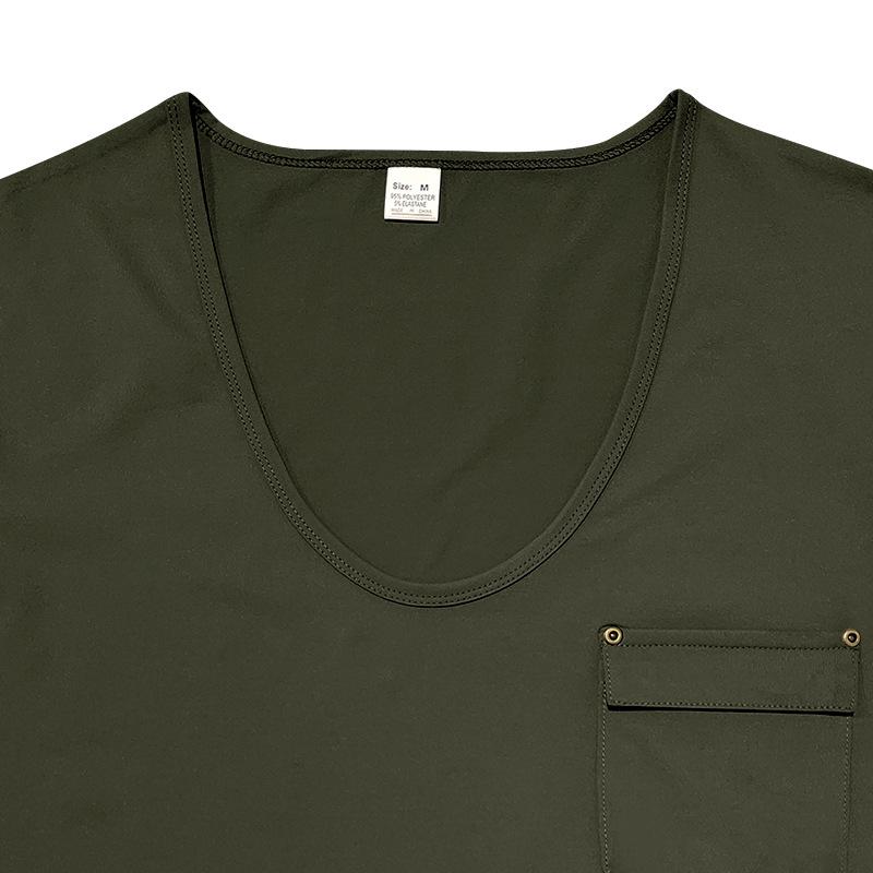 Men's New Summer V-Neck T-Shirt, Solid Color Thin Short Sleeve Tee With Chest Pocket, European American Plus Size Casual Tops for Men