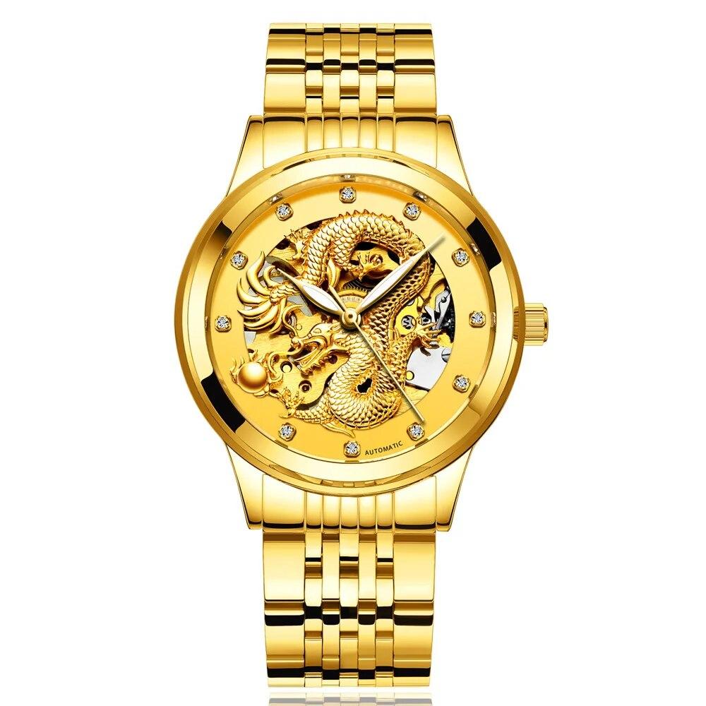 Gold Dragon Design Luxury Automatic Mechanical Watch for Men Super Brand Stainless Steel Luminous Waterproof Men's Watch