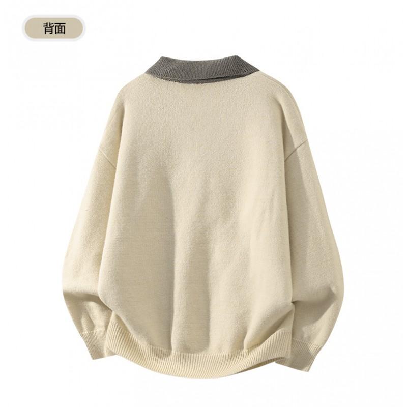 Mens Contrast Color Collar Knit Sweater High Quality Casual Long Sleeve Pullover Young Adults