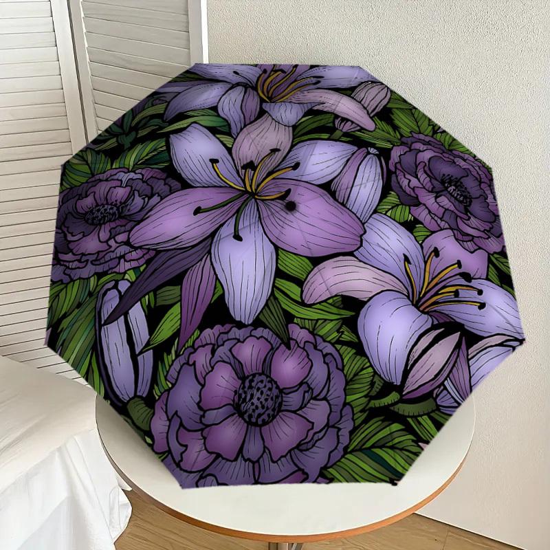 1PC flowers wreathAutomatic Open/Close Umbrella with Windproof, 8-Rib Sturdy Canopy, Durable Ribs, Fashionable Design, Outdoor Accessory, Fun Prin, Ho