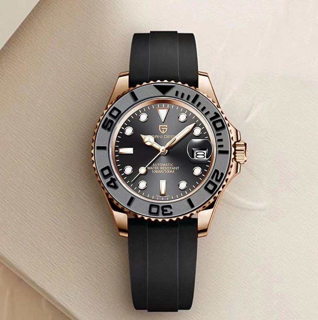 Часы PAGANI DESIGN Сделано в Японии Механизм SEIKO NH35 Yacht Master Divers Автоматический механический корпус с водонепроницаемым керамическим безелем Деловой деловой костюм