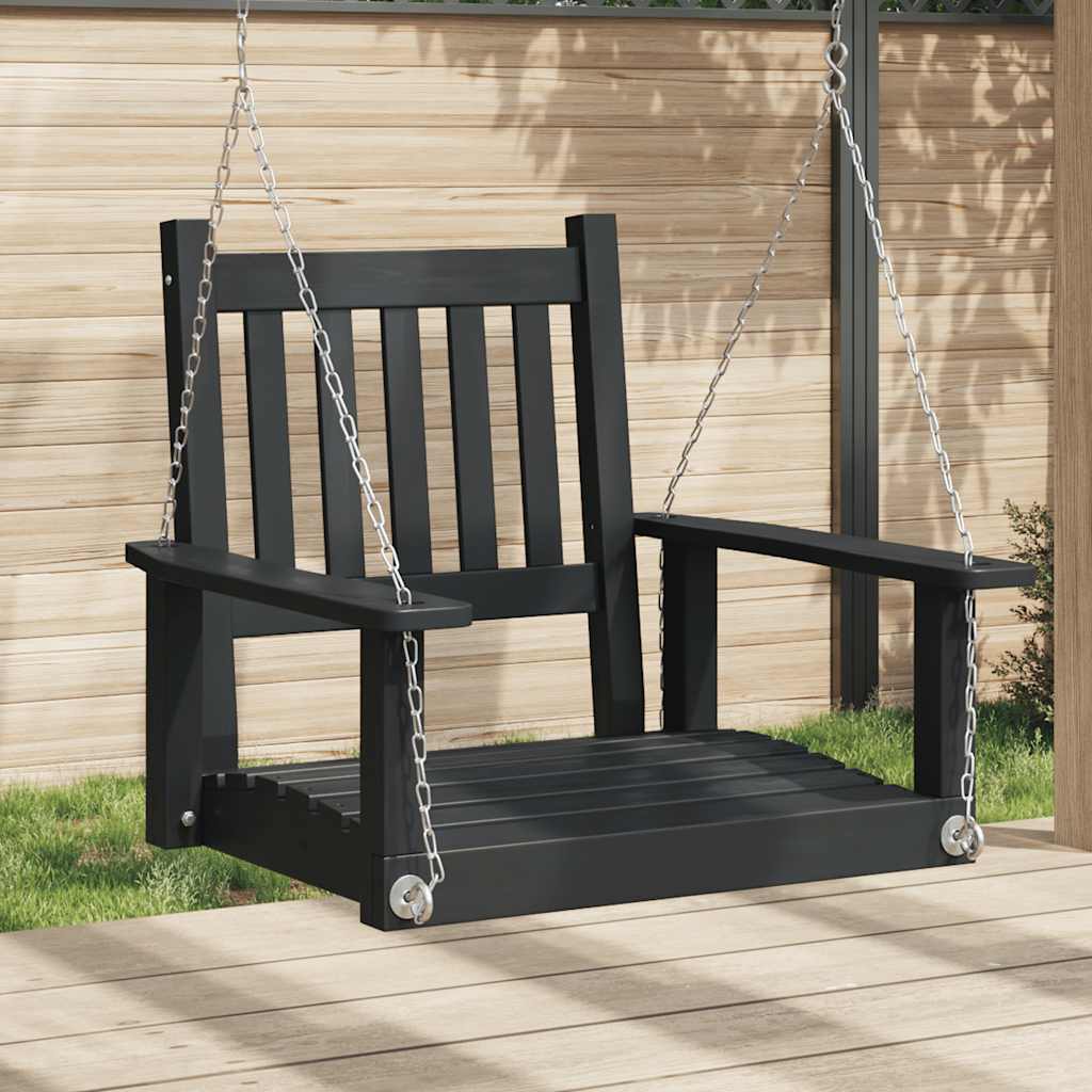 Garden Hanging Chair with Metal Chains Black Solid Pine Wood