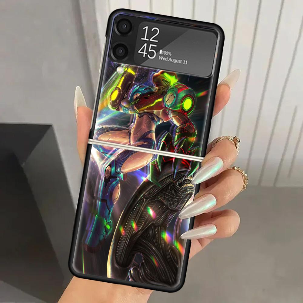 Game M-Metroids Hard PC Phone Case For Samsung Galaxy Z Flip 7 6 5 4 3 Black ZFlip7 ZFlip6 Flip5 Flip4 Flip3 5G Print Cover
