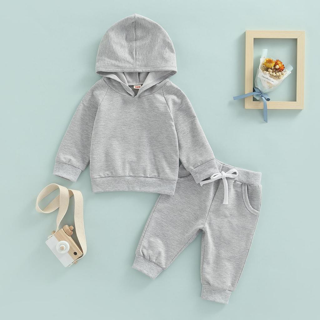 Thorn Tree Infant Baby Boys Clothes Hooded Solid Sweatshirt Top Pocket Elastic Waist Pants 2Pcs Outfits Fall Winter Outfits