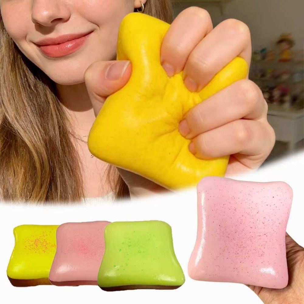 TPR Cream Toast Squeeze Toy Silicone Cartoon Fidget Toy Funny Toys Cream Toast Pinch Toy Children