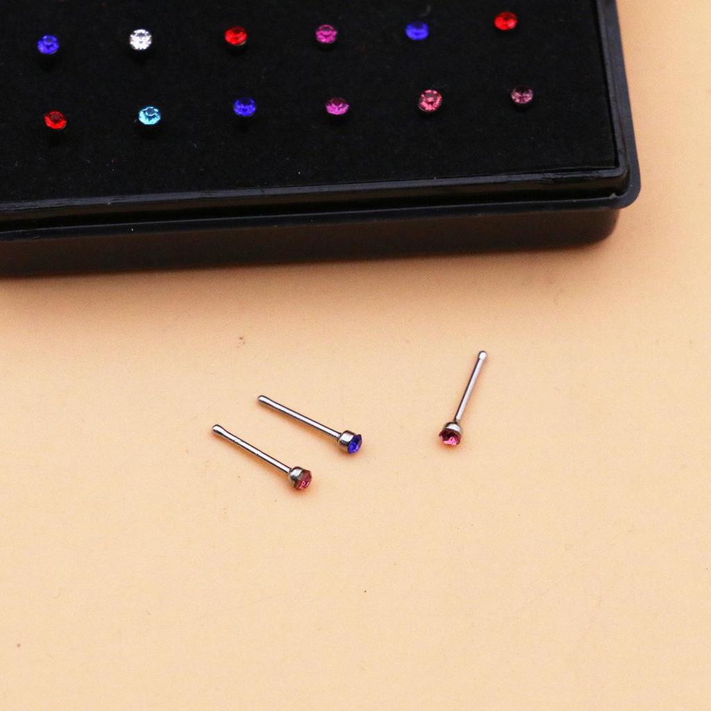 Stainless Steel Nose Studs with 2mm, 2.5mm, 3mm Rhinestones for Body Piercing