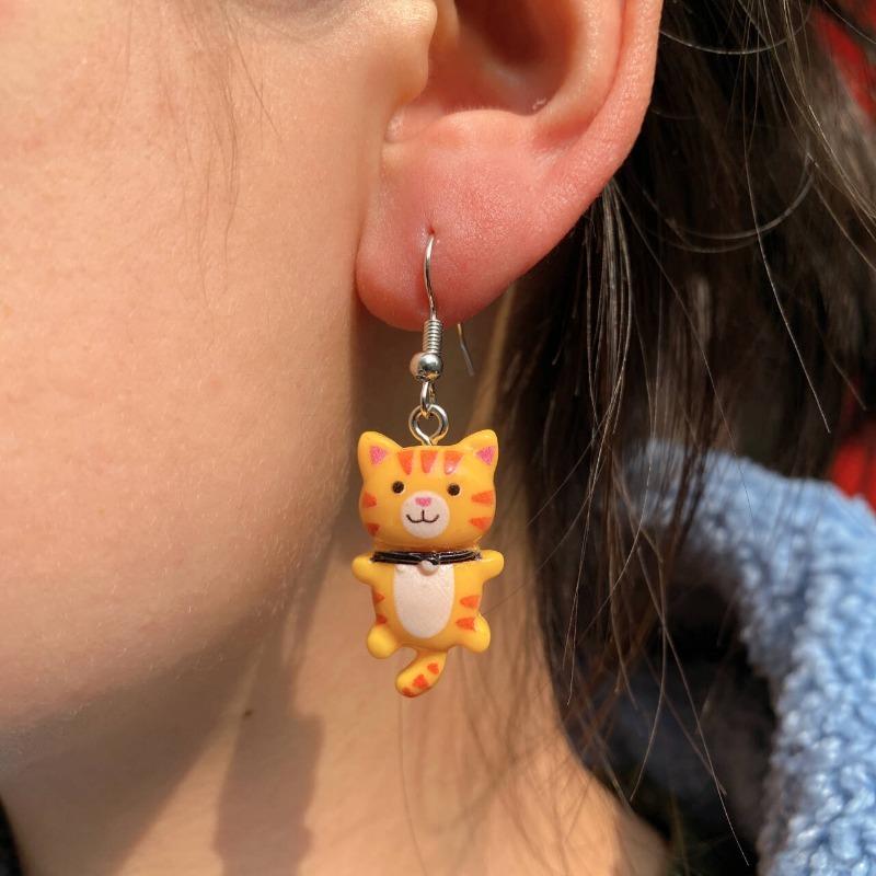 Trendy Cute Resin Cat Ear Hook Cartoon Girl Cat Earrings Sweet and Fresh Colorful Cat Earrings