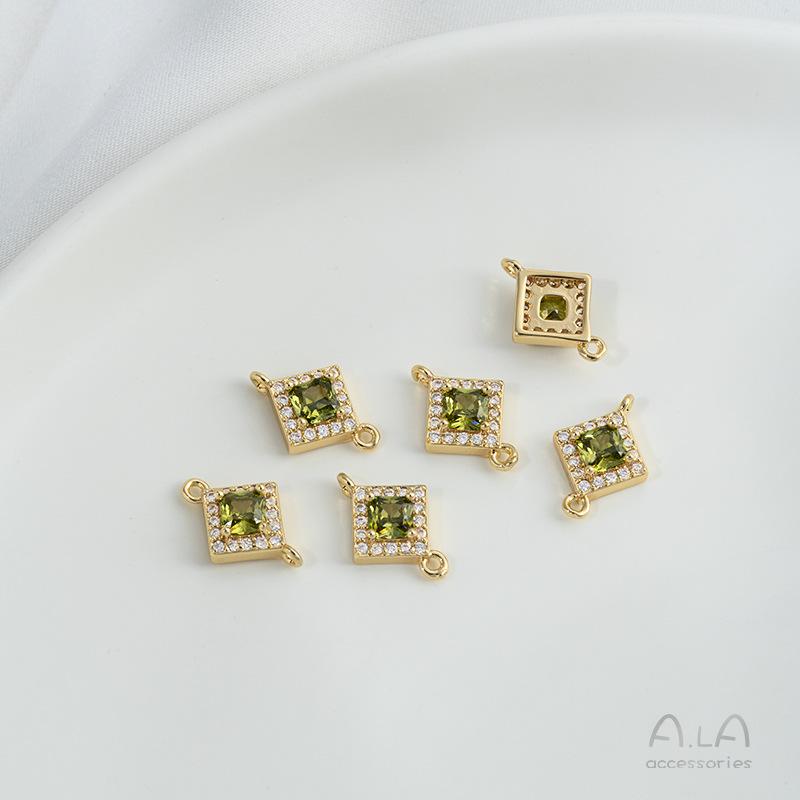 Позолоченное золото 14 карат, изумрудно-оливковый циркон, геометрические двойные серьги-кольца, ювелирный аксессуар