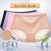 Women's Ice Silk Breathable Mesh Underwear Summer Thin Mid-waist Sexy One-piece Briefs