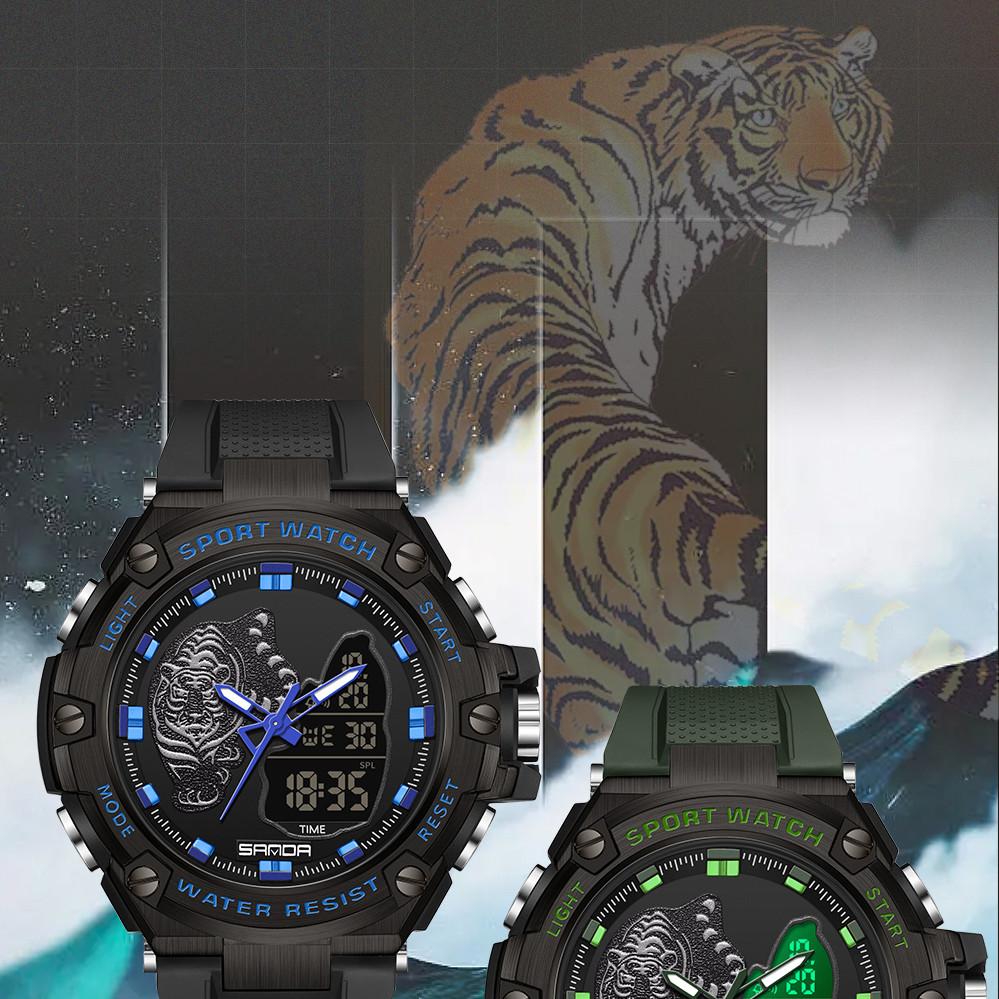 SANDA New Electronic Watch Hundred Beasts Green Light Waterproof Fashion Trend Black Technology Multi -functional Shock -proof Men's Watch