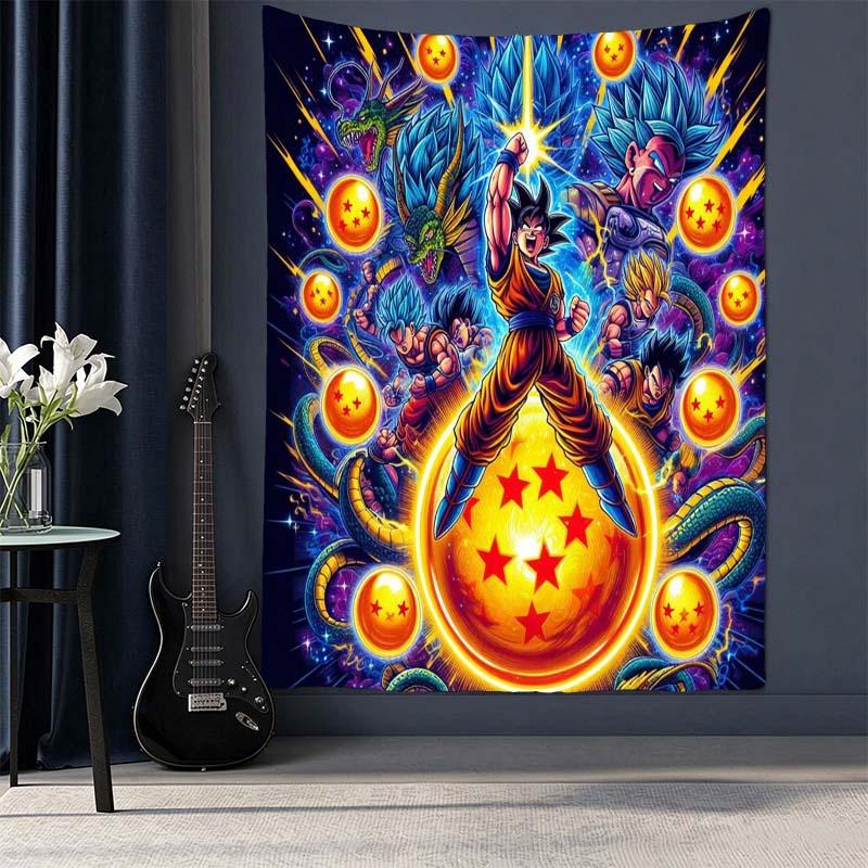 Anime Dragon Ball Z Tapestry Son Goku Gohan Shenron Wall Hanging Art Poster Aesthetic Gamer Room Living Bedroom Home Decor