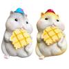 2 Pcs Hamster Figurine Resin Hamster Eating Cheese Statue Cartoon Animal Ornament for Home Office Desk Car Dashboard Decoration