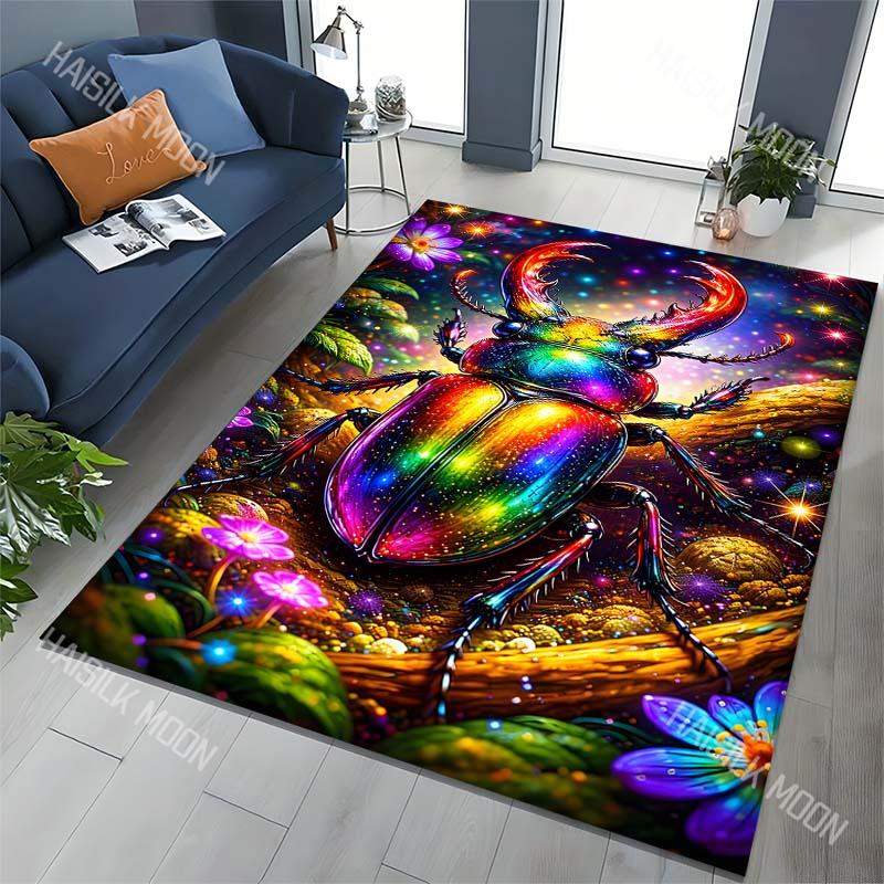 1PC Rainbow Rhinoceros Beetle flowers Print Carpet for Living Room Bedroom Sofa Home Decor Rus Non-slip Floor Mat Luxury Gift
