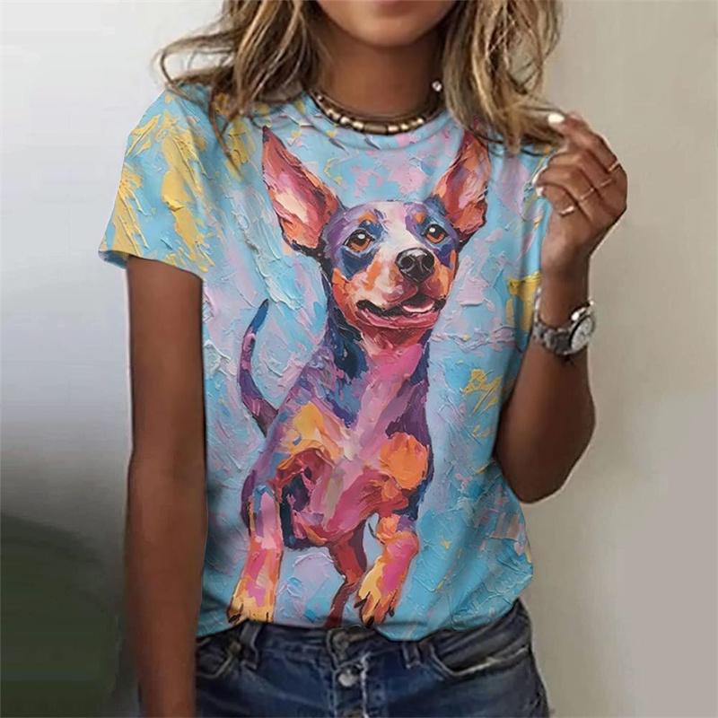 Футболка с рисунком ретро-слона и собаки для женщин, красочные 3D-принты с изображением животных, летние футболки с короткими рукавами, футболки больших размеров, топы с круглым вырезом