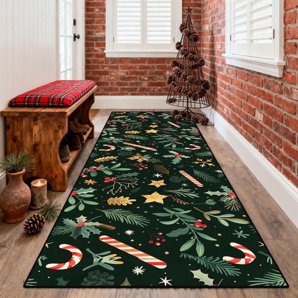 European Style Long Corridor Carpet Christmas Tree Decoration Non-slip Runner Rugs Home Living Room Bedroom Aisle Stair Foot Mat